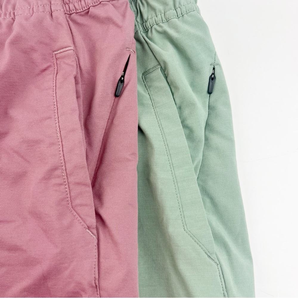 2 Brady Brand Zero Weight Train 7” Shorts Green Mauve Zip Pocket Casual Golf  S